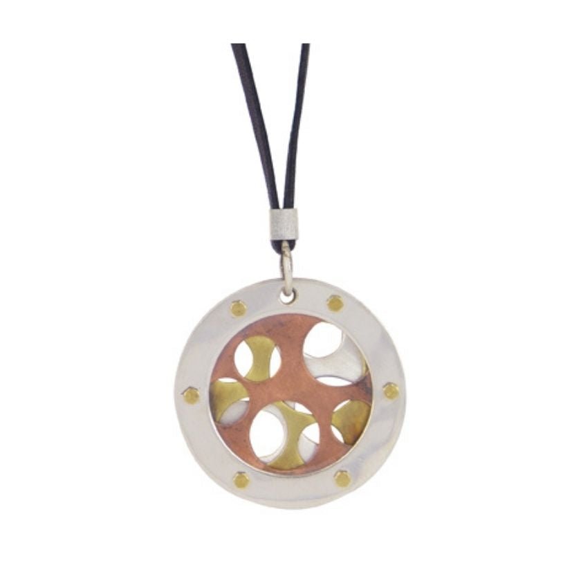 Industry men's pendant in sterling silver, bronze and leather by Melissa Baldock