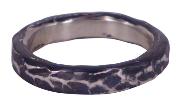 4.5mm Getting Hammered Oxidised men’s ring by Gavin Macsporran in oxidised sterling silver
