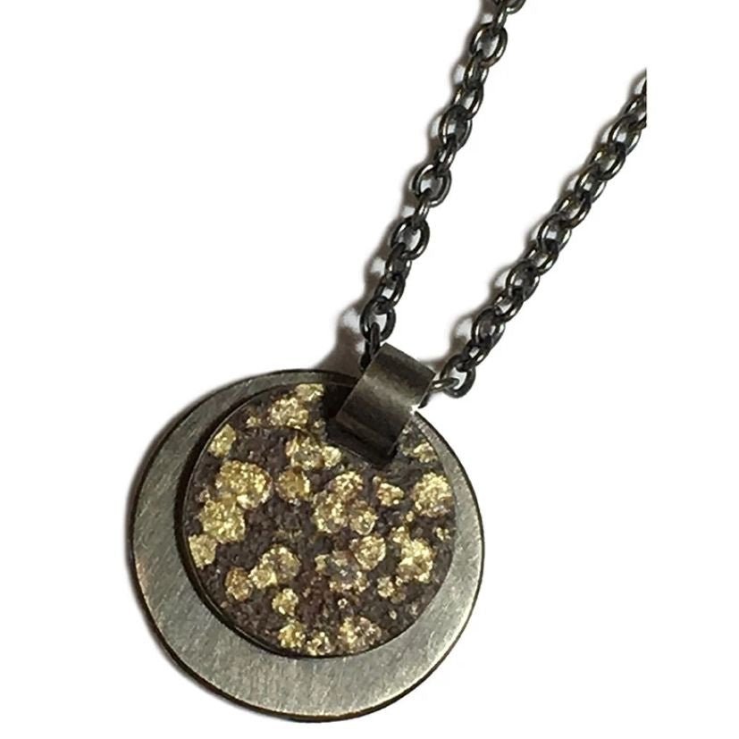 Stone Pattern Round men's pendant in oxidised sterling silver and 18ct gold by Jeanette Dyke