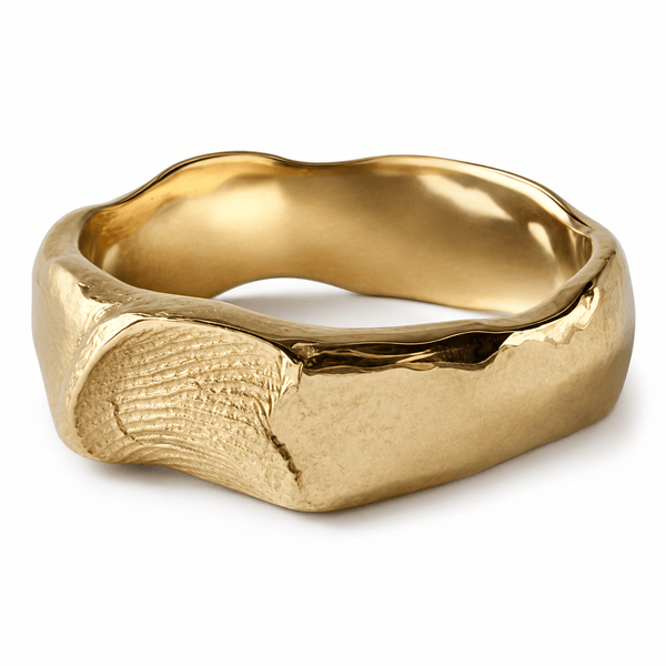 6mm 9ct yellow gold fingerprint ring, meticulously handcrafted with a personalised fingerprint pattern, making each ring truly unique.