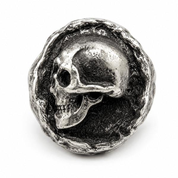 Petite Cameo Skull signet ring by Ant Hat in oxidised sterling silver