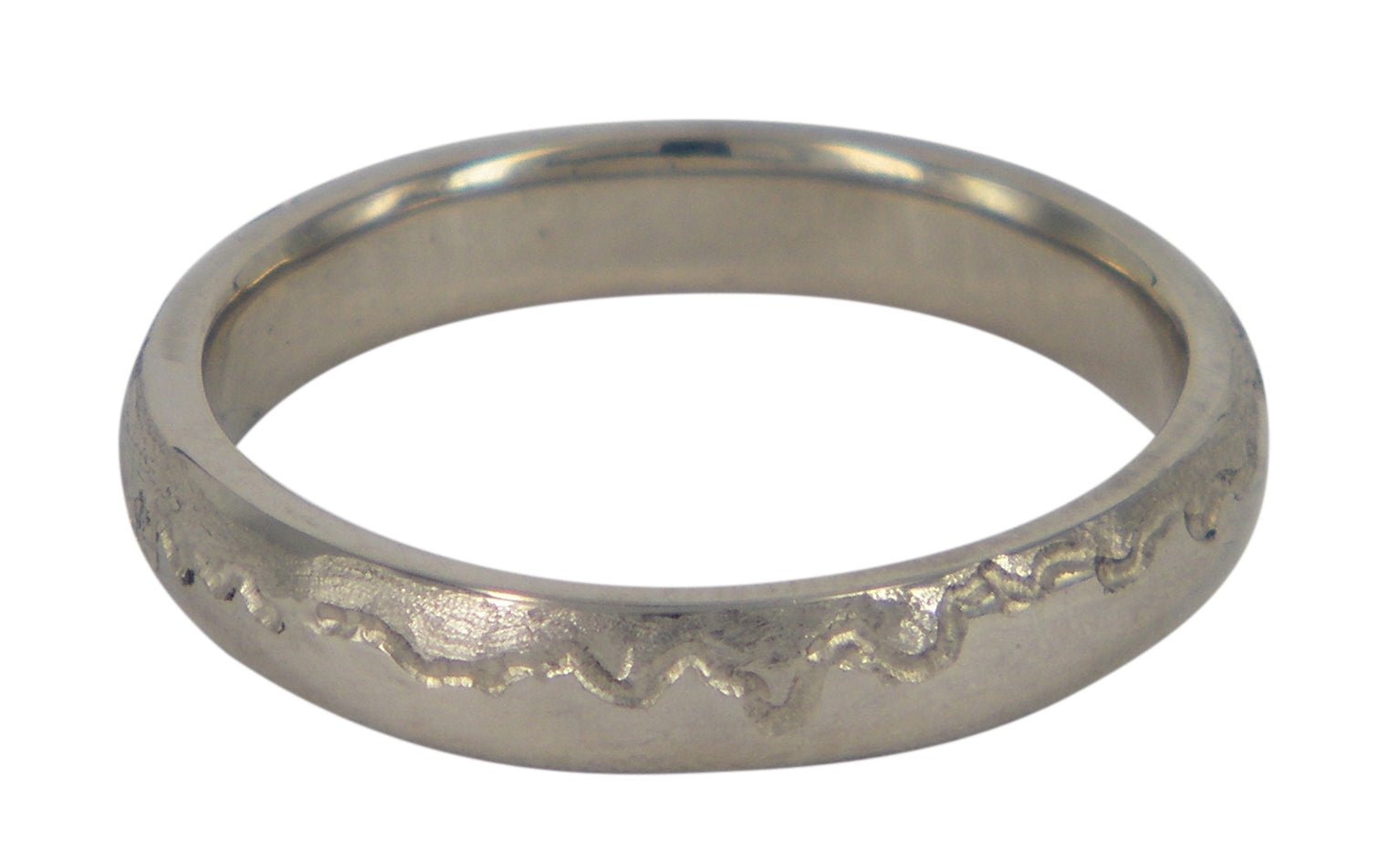 Handmade 4mm white gold men's wedding ring by Danielle Sweeney, featuring a minimalist coastal-inspired design. Unique Melbourne-made Australian craftsmanship.
