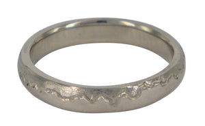 Handmade 4mm white gold men's wedding ring by Danielle Sweeney, featuring a minimalist coastal-inspired design. Unique Melbourne-made Australian craftsmanship.