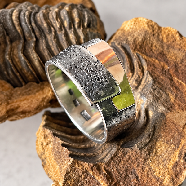 In the Fold Gold Men’s Wedding Ring in Sterling Silver & Yellow Gold
