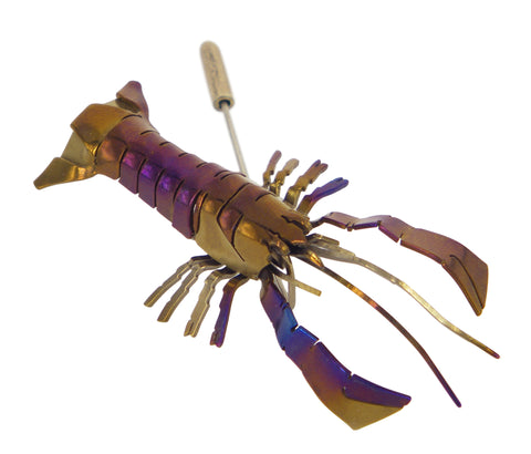 Lobster Lapel Pin by Justin Siow, handcrafted in titanium, Australian-made, perfect for formal and casual outfits.