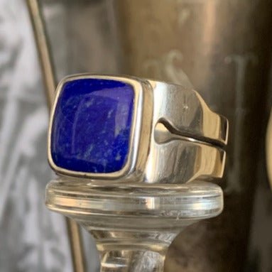 Split shank ring by Sebastian Cilento. Handcrafted in sterling silver with a lapis lazuli stone, blending structure with bold Australian design.